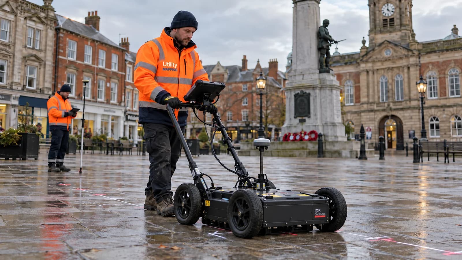 Illustrative ground penetrating radar survey across a UK town square